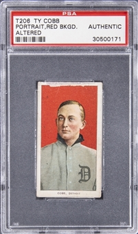 1909-11 T206 White Border Ty Cobb, Portrait, Red Background – PSA Authentic - Altered